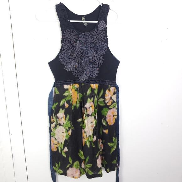 Free People Dress Womens Small Embroidered High Neck Floral Skirt Fit Flare - Picture 1 of 13